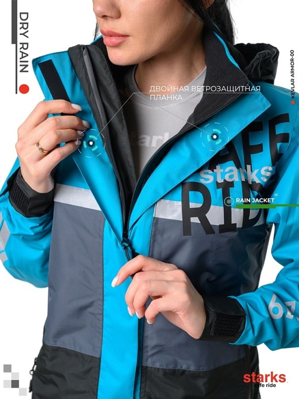 Dry Rain Дождевая куртка / Женская / Черно-синяя